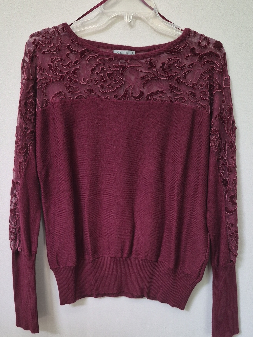 Joseph A Sweater Womens L Mesh Yoke Velvet Lace Simple Modest Special Occasion